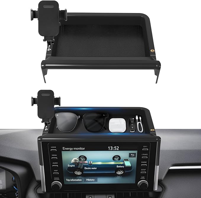Car Phone Holder Fit for Toyota RAV4 Hybrid LE/XLE/Premium 2019-2025 W/Dash Tray Storge Box Organizer, Cell Phone Mount for RAV4 Accessories 7/8 inch Touch Screen (Not Fit 9/10.5 inch)