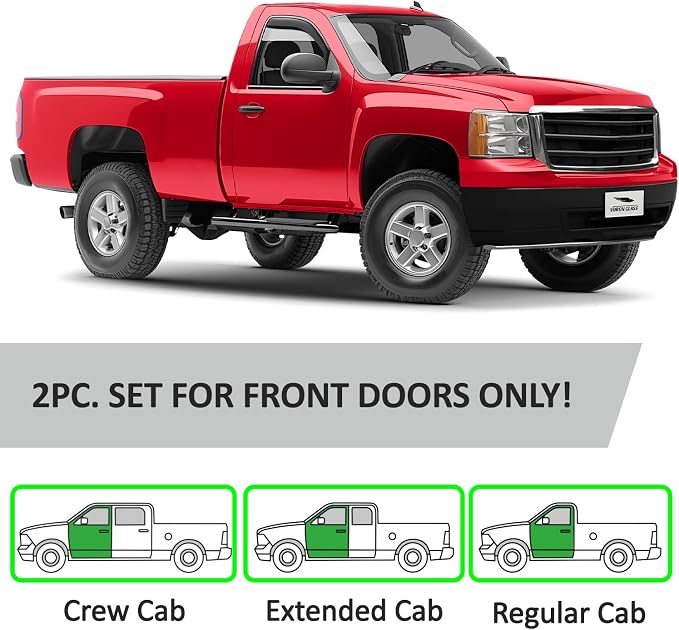 Voron Glass in-Channel Extra Durable Rain Guards for Trucks GMC Sierra 2007-2013 Regular Cab, Window Deflectors, Vent Window Visors, 2 Pieces - 210004v