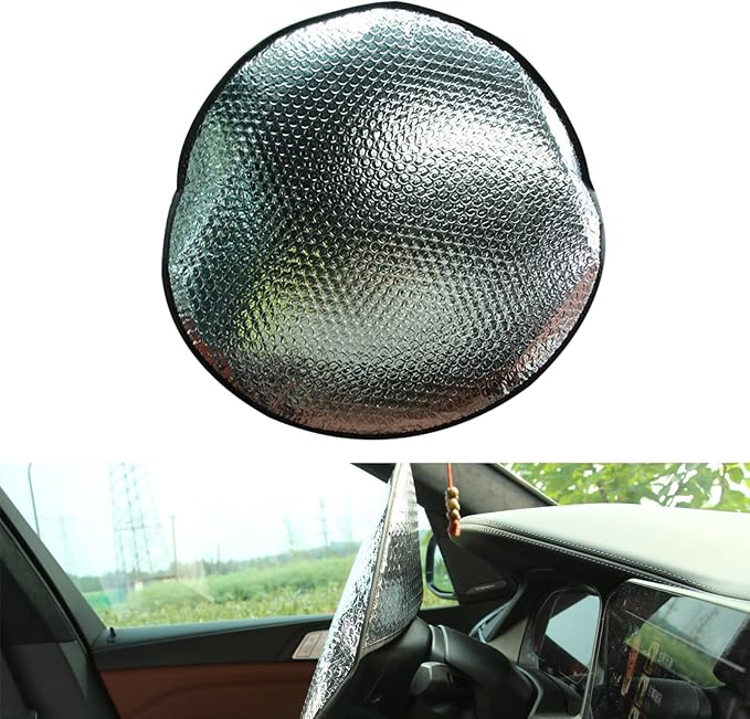 1 Pcs Steering Wheel Sun Shade Cover, Steering Wheel Sun Heat Shield ,18.11in Steering Wheel Sun Block Anti-Heat Aluminum Foil For Suv Truck Van Cars Silver