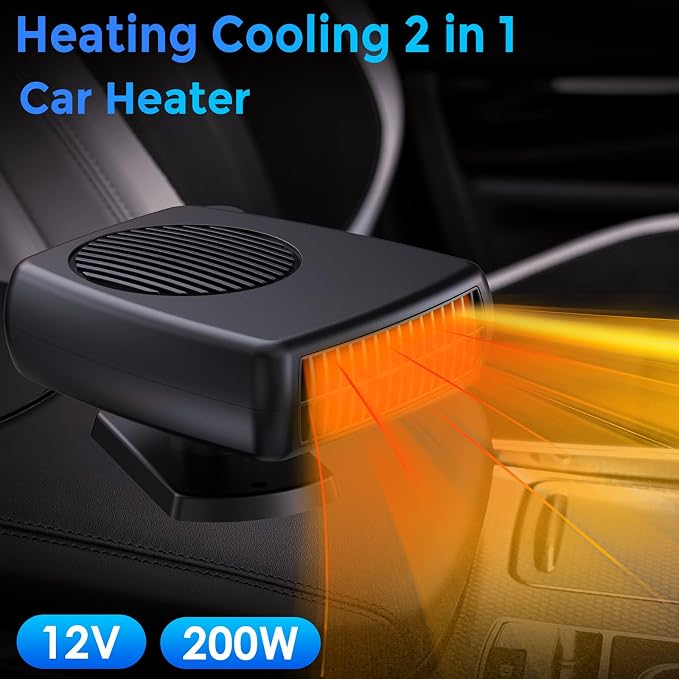 200W Portable Car Heater, 12 Volt Heaters for Cars, Auto Vehicle Windshield Defogger Defroster,2 in 1 Fast Heating & Cooling, Auto Ceramic Heaters Fan 360 Degree Rotary Defroster Defogger