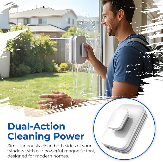 Magnetic Car Windshield Cleaner Tool with Anti-Falling Rope, Double-Sided Window Cleaning Tool for Glass Thickness 8-15mm, Magnet Auto Windshield Cleaner, Universal for Vehicles