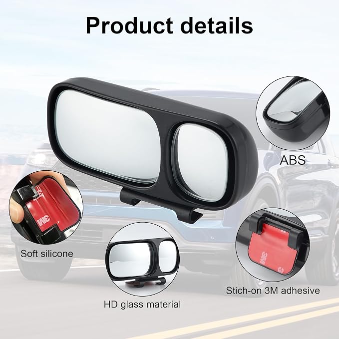 Blind Spot Mirror, Double Adjustable Mounted Blindspot Mirror HD Glass Wide Angle View, Universal, Left