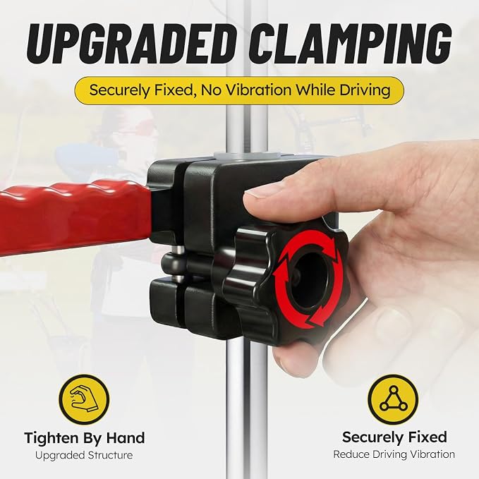 Heavy Duty Steel Bow Hanger for Truck, Red Wave Anti-Slip Hook & Upgraded Twist-Lock Clamp, Universal Compound Bow Holder with 3 Shims for 10-14mm Headrest, Archery Hunting Gear Safe Storage