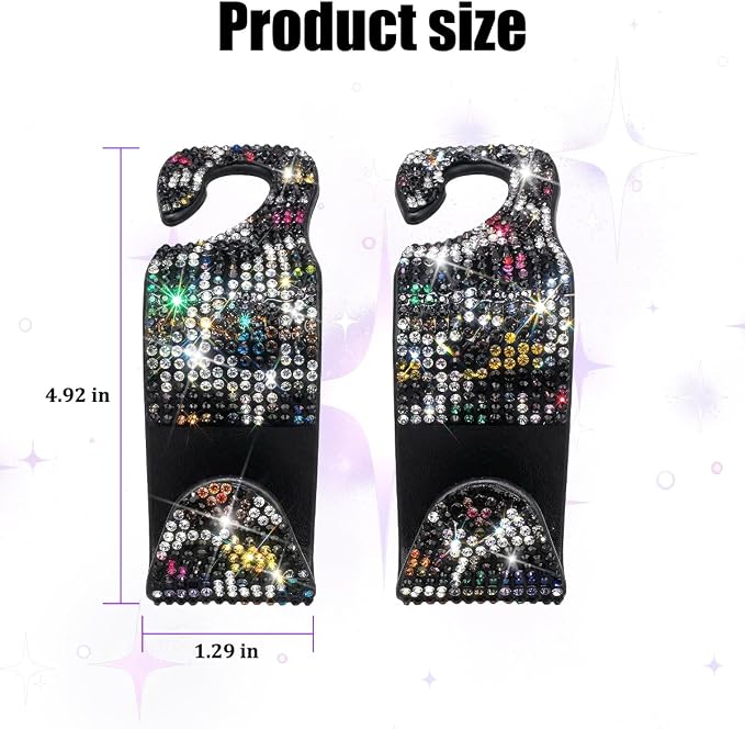 Bling Car Seat Headrest Hooks, 2PCS Leopard Print Backseat Storage Hanger Hooks for Women, Automotive Interior Rear Headrest Decoration Organizers, Universal for Vehicles (Multicolor)