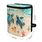 Turtle Starfish Heart Beach Print Car Trash Can with Lid, Leak Proof Auto Trash Bag Hanging Vehicle Garbage Can Multipurpose Storage Container for Back Seat Road Trip