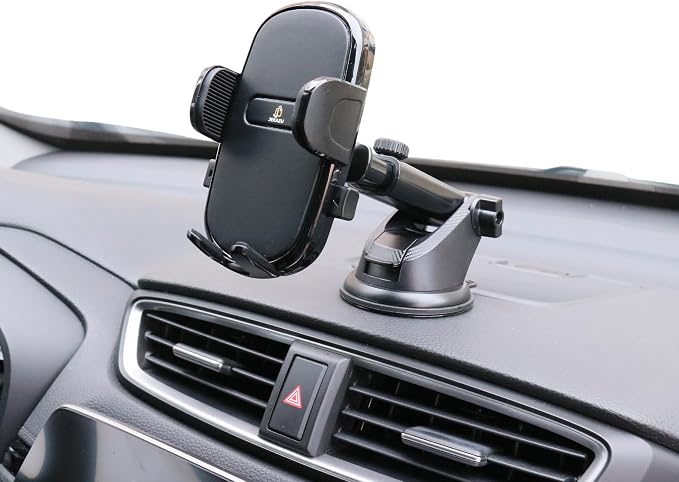 Dashboard Car Phone Holder Mount with Microfiber Cleaning Towel - 360 Rotation Suction Cup Cellphone Mount for Windshield & Vent - Universal & Hands Free Cell Phone Holders for Your Car - Black