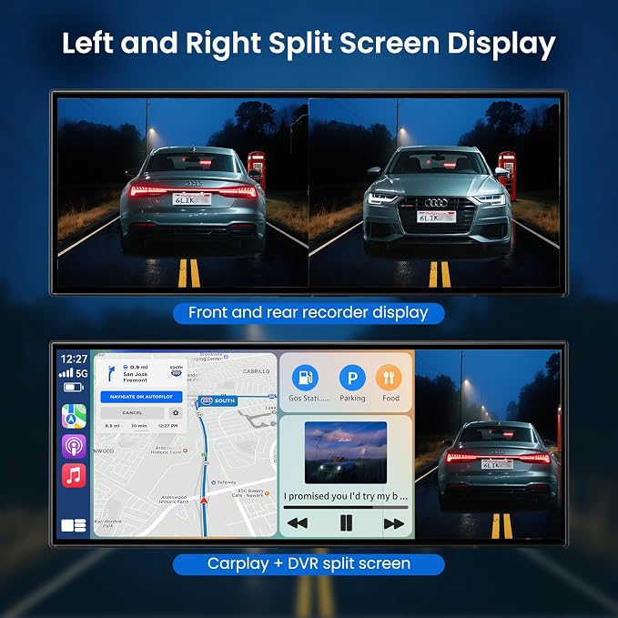 11.5 '' Wireless CarPlay Screen for Car, A-pple CarPlay & Android Auto HD Touchscreen with 4K Dash Cam/1080P Backup Camera/Navigation/Bluetooth/Voice Control/FM/Mirror Link,for All Vehicles