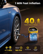 Heavy-Duty 160 PSI Tire Inflator Portable Air Compressor, 1 Min Fast Inflation Cordless Portable Air Pump with Digital Pressure Gauge & LED Light, Electric Tire Pump for Car, SUV, Bike, Ball