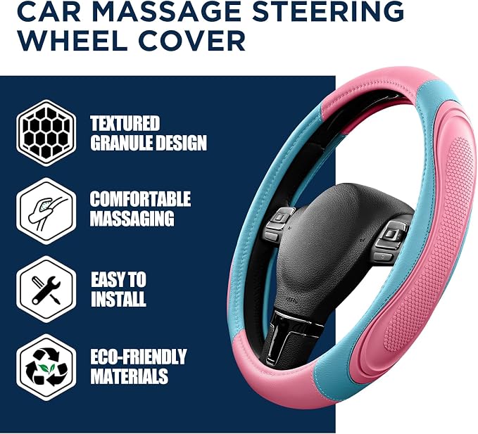 Car Steering Wheel Cover - Microfiber Leather Steering Wheel Wrap Sports 14.5-15 Inch Steering Wheel Cover Non-Slip for Men Women Pink & Blue Color