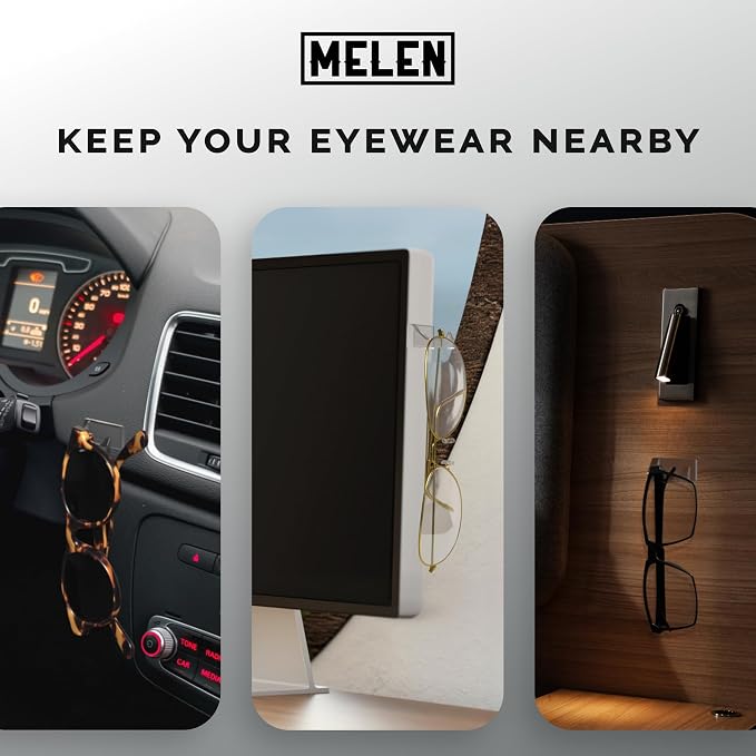 MELEN Adhesive Sunglass Organizer Wall (16-Pack) - Strong and Compact Glasses Holder, Sunglass Holder for Car and Wall - Clear