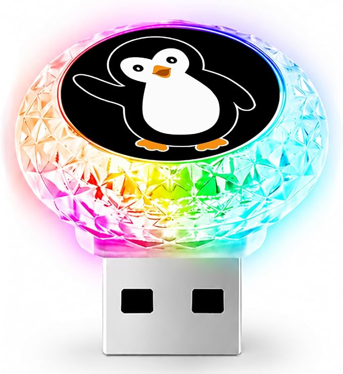 Penguin USB LED Car Portable Interior Multi-Color Atmosphere Lamp | Portable Mini LED Night Light Auto Ambient Lighting, Universal Vehicle Bedroom Decor Car Accessories Gifts for Women Men
