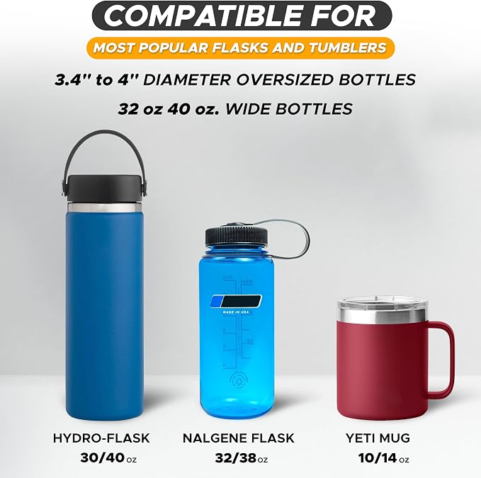 Car Cup Holder Expander | Fits 32/40 oz Hydro Flasks, Yeti, Nalgene & Large Bottles up to 3.8" | Universal Cup Adapter for Cars with 3.2" Holders – Black