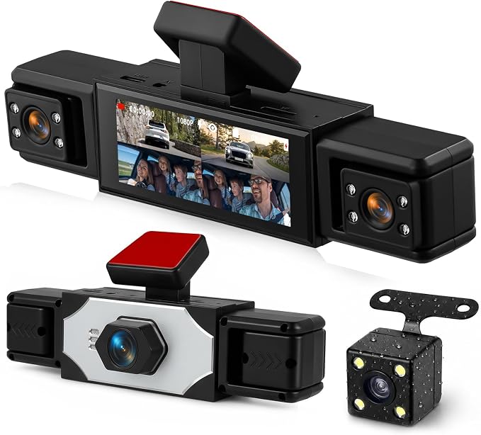 360 Degree View 4 Channel Dash Cam 1080 P Front and Rear Inside, Left and Right Dash Camera for Cars, 3.16 Inch Night Vision, Loop Recording, Exposure Compensation, Reversing Assistance