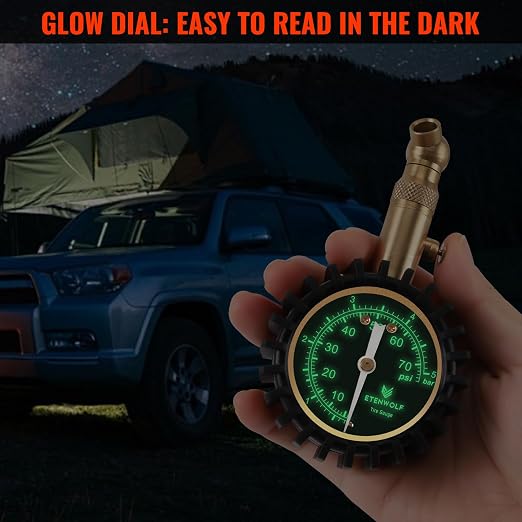 Tire Pressure Gauge for Cars 0-75 PSI, Air Pressure Gauge with Large Glow Dial, Calibrated to ANSI B40.1 Grade A(Plus-Minus 1%), Tire Gauge for Tire Pressure Car Accessories (Black)