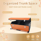 Car Trunk Organizer for SUV, Collapsible Leather Car Storage Trunk Organizer with Lid and Sturdy Handle Car Trunk Leather Storage Box (Orange, 27.1 x 11.4 x 12.2in)