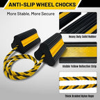 Wheel Chocks (2pair/4pack with Rope) for RV Trailer Camper Truck Car Aircraft, Versatile Heavy Duty Rubber Wheel Chocks Block with 3 Reflective Strips, Tire Wheel Immobilizers & Chocks