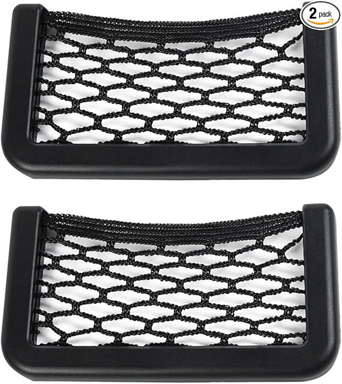 1 Pack 2 Pcs Car Net Pocket， Abs Self-Adhesive Multifunctional Car Mesh Bag Organizer Net，5.9in*3.15in Automotive Frame Storage Net Pocket. Suitable for Cars （Black