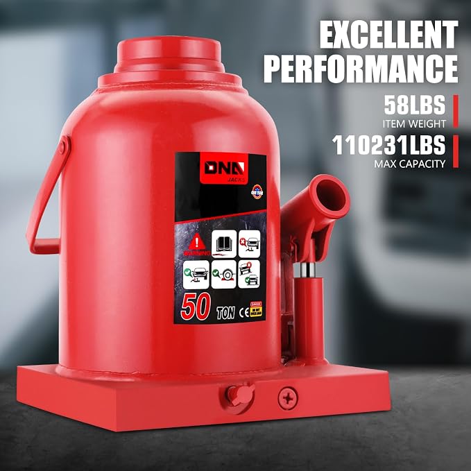 50 Tons / 110231 lbs Lifting Automotive Welded Hydraulic Bottle Jack for Repair Vehicle, Pickup, Truck, w/Manual Handle, Red,TOOLS-00365