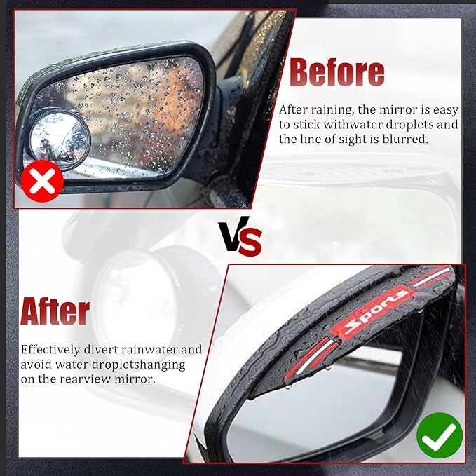 Pincuttee 2PC Side Mirror Visor Rain Guards,Car Rear View Mirror Rain Cover,Silicone Rain Shield,Mirror Cover Rubber Visor Guard(Black-Sport,2Pack)