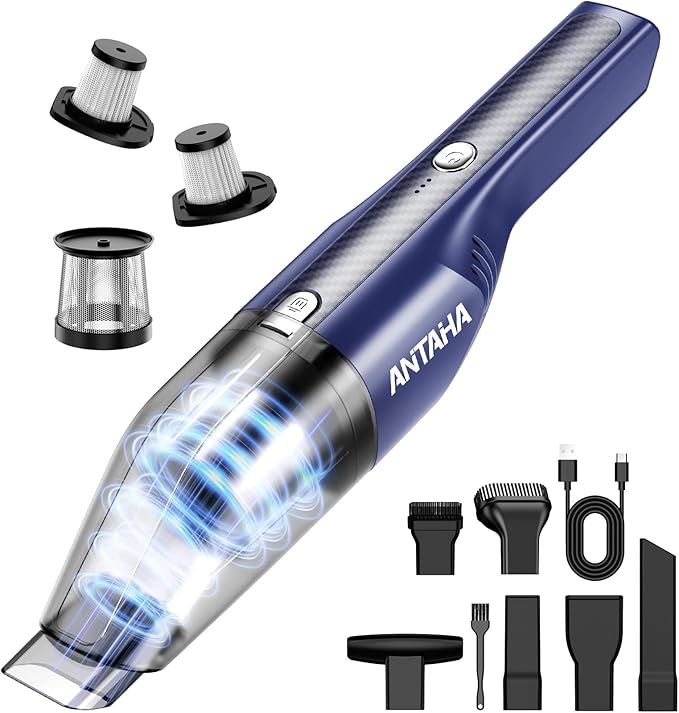 Handheld Vacuum Cordless - Car Vacuum Cleaner with 11000Pa Powerful Suction,1.2lbs Lightweight, Type-C Charge, Multiple Accessories, Portable Hand Vacuum for Home, Pet and Car (Blue)