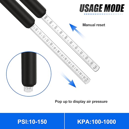Black Double Straight Type Tire Pressure Gauge, 10Pcs, 10-150 Psi, Suitable for Trucks, Cars, Motorcycles
