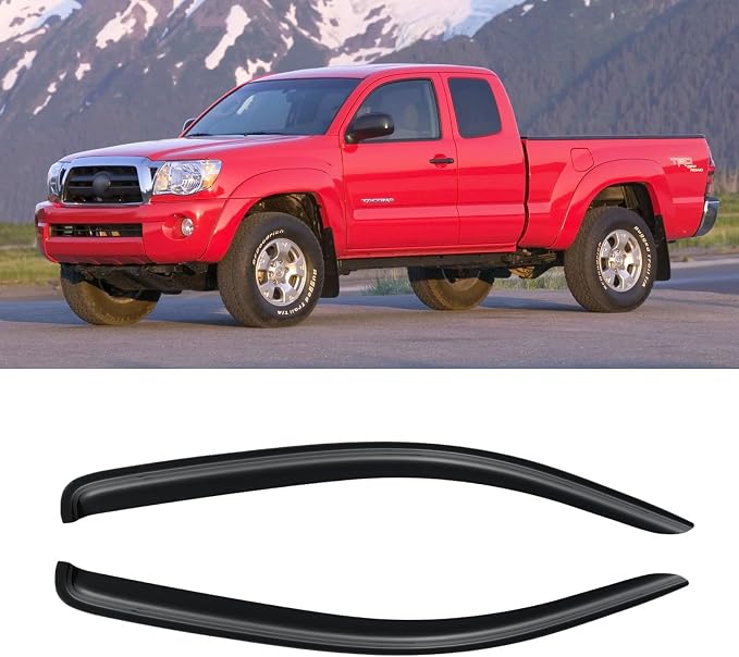 Window Visor for 2005-2015 Toyota Tacoma Access/Extended Cab, Rain Guards Shields Vent Deflector Shade Wind Dark Smoke 2006 2007 2008 2009 2010 2011 2012 2013 2014, Tape-On, 2PCS
