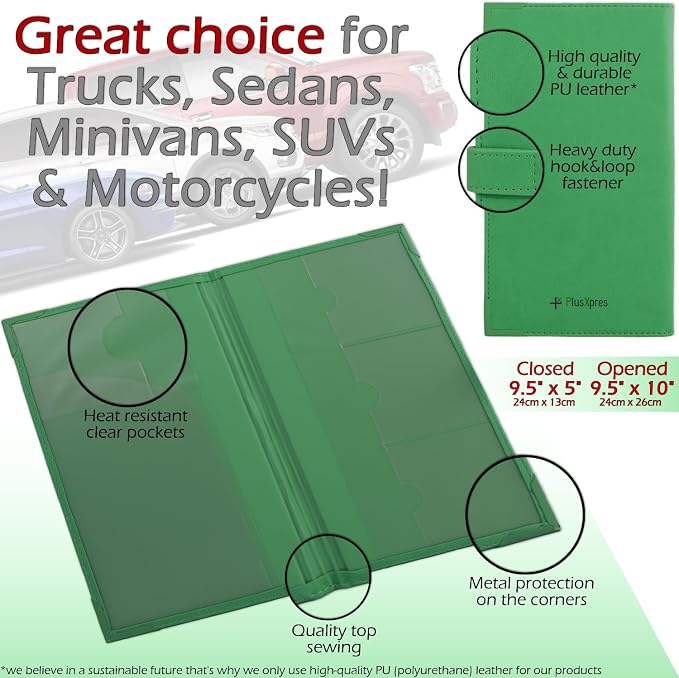 Registration and Insurance Card Holder - Car Organizer - Green | Vehicle Glove Box Document Organizer, Auto Essential Paperwork Holder for Contact Information Cards, Interior Car Accessories