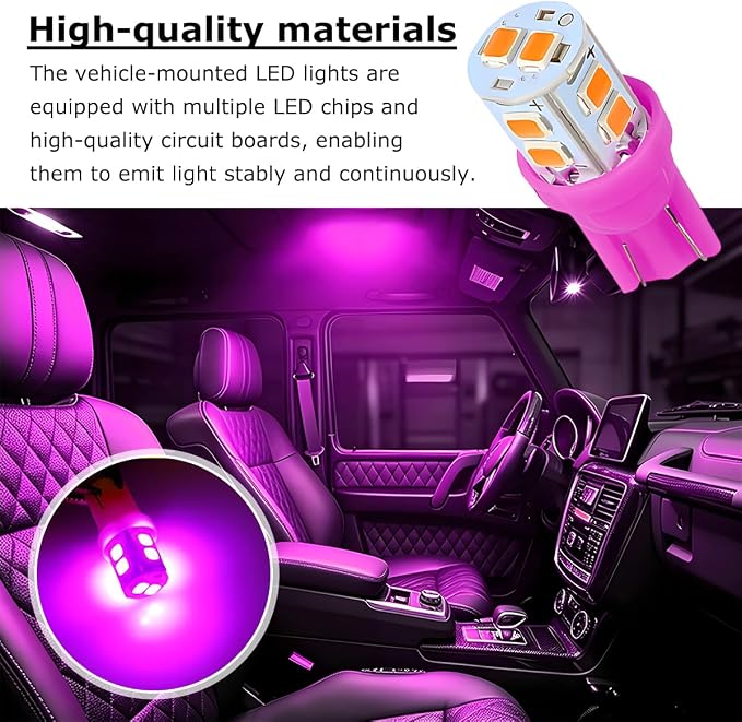 24PCS LED Interior Car Lights, T10 31mm 41mm Dome Bulb Kit, Purple | 194 168 2825 DE3175 578 sockets, alloy PCB, output for map trunk license tag, plug in, automotive accessories