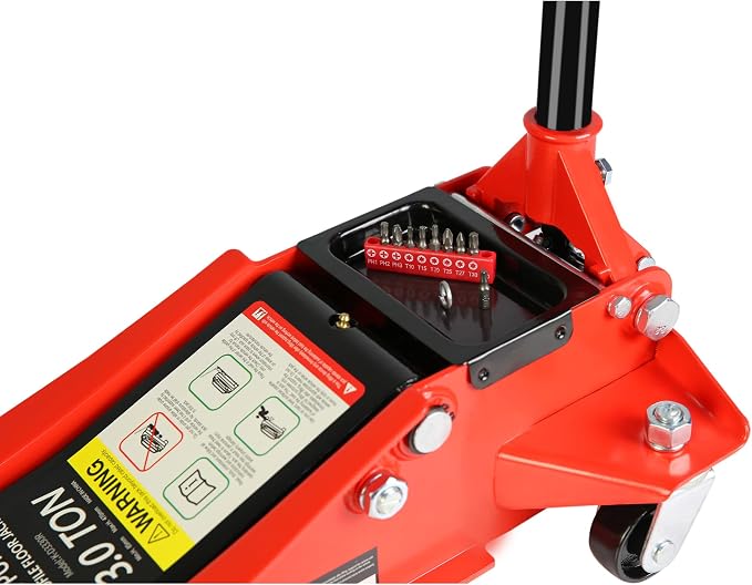 Floor Jack, Professional Heavy Duty Hydraulic Floor Jack, Low Profile Steel Racing Floor Jacks w/2 Piston Quick Lift Pump, Lifting 3.3"-18.5" 3 Ton(6000lb) Capacity Red