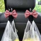 Mandark 2PCS Car Seat Headrest Hooks, Cute Bow Vehicle Hooks for Purses and Bags, Automotive Purse Hook Hanger Interior Decoration Accessories, Universal for SUV, Sedan, Truck (Red/Small)