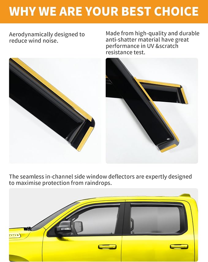 in-Channel Window Rain Guards Fit for Chevy Silverado/GMC Sierra 2500HD/3500HD 2020-2026 Crew Cab, Extra Durable Window Deflectors Vent Visors Truck Vent Shades Exterior Car Accessories