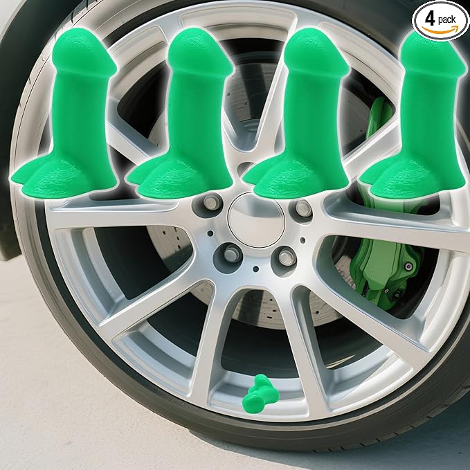 Prank Valve Stem Covers Creative Pencil Tire Valve Stem Caps Funny Glow in The Dark Universal Car Luminous Tire Stem Kit Dust Proof Covers Suitable for Cars,Bike,Trucks,Motor(Green 4pcs)