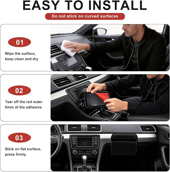 Car Seat Side Organizer, PU Leather Adhesive Storage Pocket, Car & Truck Interior Accessories, Auto Door Console Gap Filler, Sunglass Holder & Phone Pouch for Keys, Wallet, Cards, Pen, Black