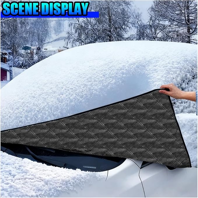 Magnetic Car Windshield Snow Cover, Extra Large Auto Ice Guard Windshield Cover with Side Window & Side Mirror Protector, Safe Reflective Vehicle Winter Exterior Accessories (Black)