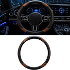 Car Steering Wheel Cover, 15 inch Carbon Fiber Microfiber Anti-Slip Breathable PU Leather Elastic Steering Wheel Protector, Car Interior Accessories for Most Cars (Brown)