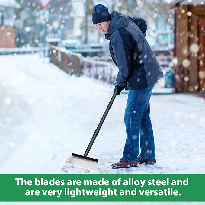 Garden Shovel, Ice Scraper, Multifunctional Cleaning Shovel with 59" Adjustable Handle Heavy Duty Garden Tool for Lawn Edging, Scraping, Weed and Ice Removal