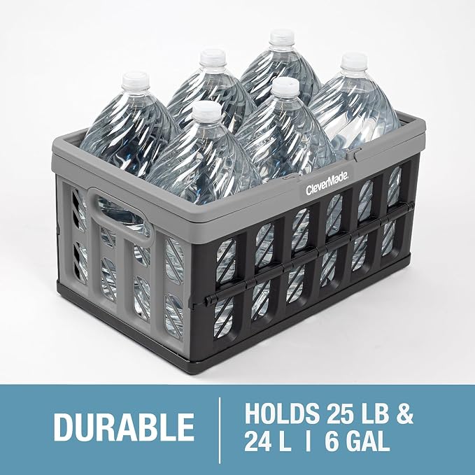 Eco Collapsible Shopping Basket with Handles, 24L Stone, 3 Pack