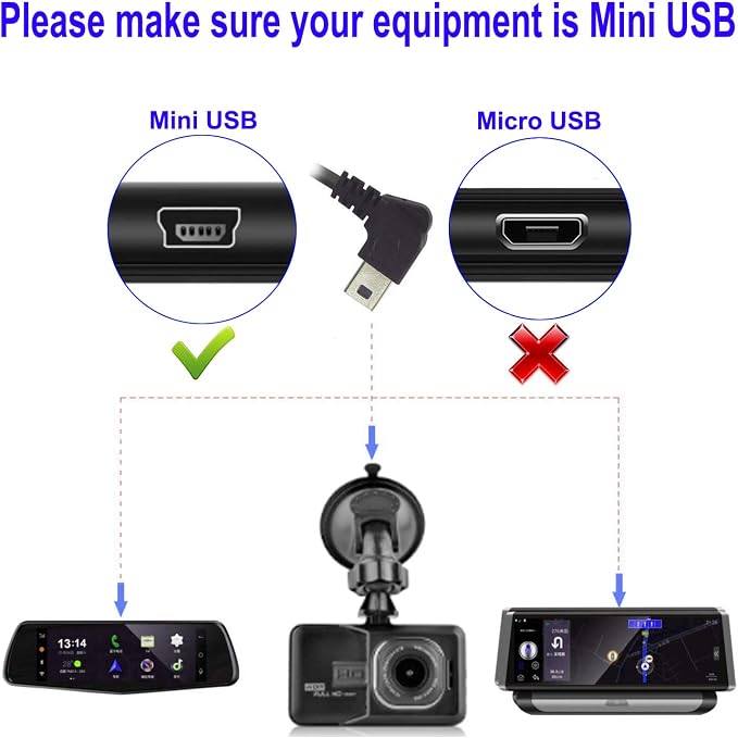 Dash Cam Hardwire Kit Mini USB,10ft 12V-24V to 5V Low Voltage Protection ACN/ACS/ACU Add a Circuit Fuse Holders (Right Angle Mini USB+Fuse kit)