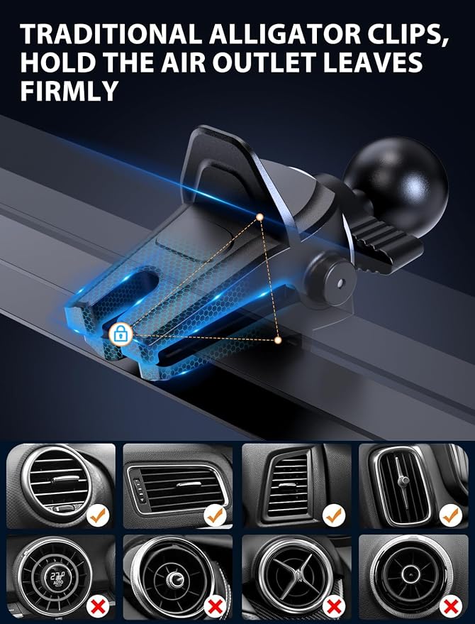Wireless Car Charger, 15W Fast Charging Auto-Clamping Car Charger Phone Mount Air Vent Cell Phone Holder Compatible iPhone 16/15/14/13/13 Pro/12 pro/12/11, Samsung Galaxy S23/S22/S21/S20, etc