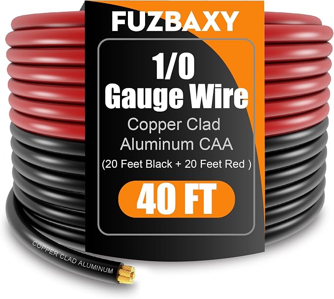40FT 0 Gauge Wire Copper Clad Aluminum,1/0 Battery Cable Wire,Lugs Terminal Connectors,Heat Shrink Tubing,40FT 1/2 PET Expandable Braided Sleeving,Cable Sleeve