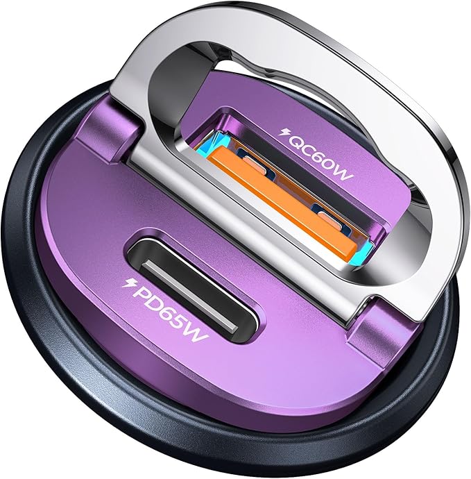 【Upgraded】 125W USB C Car Charger Super Fast Charging for iPhone 16, [PD65W & QC60W][All Metal] Cigarette Lighter Car Charger,Dual Port for iPhone 16 15 Pro iPad Samsung S25/S24 MacBook-Purple