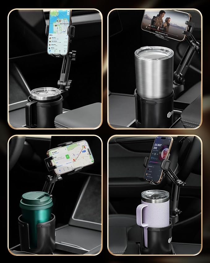 Cup Holder Phone Holder for Car, 2 in 1 Cup Holder Phone Mount with Adjustable Base, Long-Arm Supports 360° Rotation, Car Phone Holder Compatible with All Phones| Anti-Slip&No Shake Design