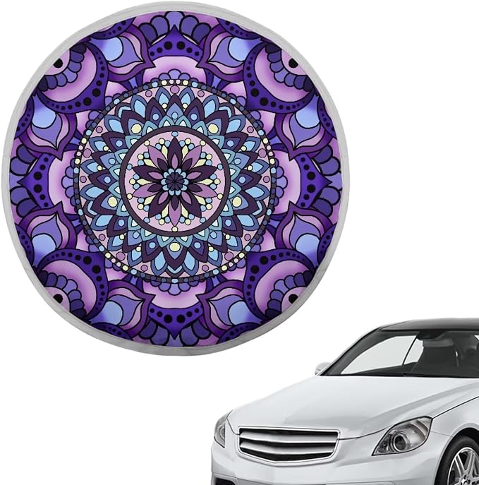 Purple Mandala Lotus Car Steering Wheel Sun Shade Cover Anti-Heat Steering Wheel Accessories 17 inch Auto Steering Wheel Sun Shield Universal Fit for Most Cars SUV Trucks Van