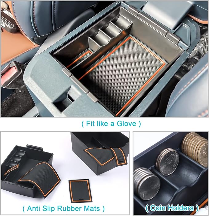 for 2022-2026 Ford Maverick Center Console Organizer Tray Accessories | 2022-2026 Maverick Armrest Trays Storage Box Coin Holder 2022-2025 2026 Maverick Truck Accessories, 2-Pack (Orange Trim)