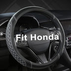 Customized Auto Car Steering Wheel Cover for Honda Civic, CR-Z, Insight, S2000, 14" - 14.25" (Diamond Quilted-Black+Gray-Small Size)