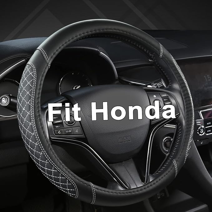 Customized Auto Car Steering Wheel Cover for Honda(Black+Gray-Standard Size)