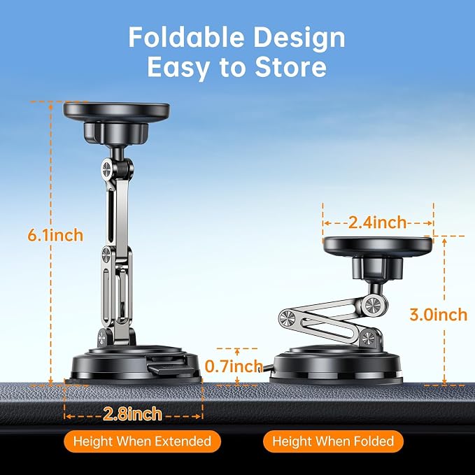 for MagSafe Car Mount, [3-Axis Adjustable] Vacuum Magnetic Phone Holder, Replaceable Suction Cup (Dashboard/Windshield), 360° Rotation, Foldable, for iPhone 17-12 Pro/Max/Plus, Carbon-Fiber