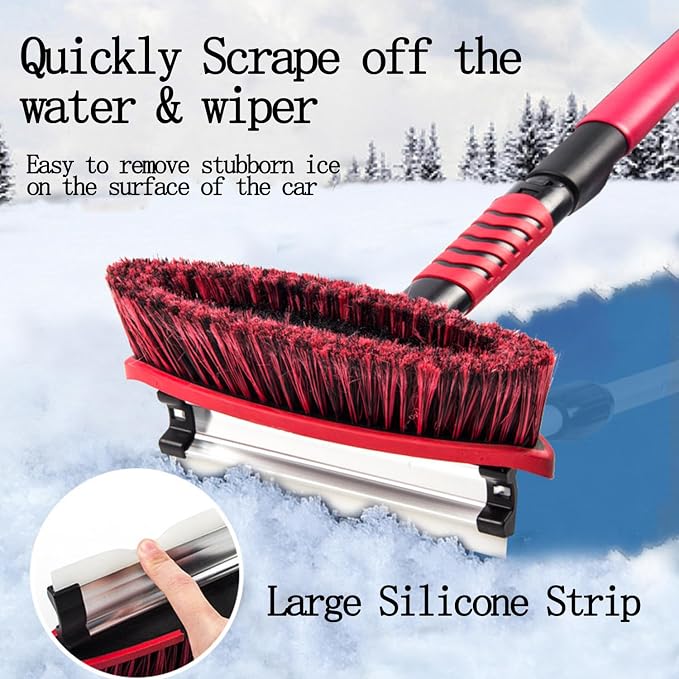 42" Car Snow Brush & Ice Scraper Red Snow Brush for Car Extendable, Upgraded Heavy Duty Pivoting Snow Broom for SUV Trucks Windshield Snow Cleaning