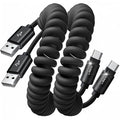 Coiled USB C Cable, 2 Pack for Android Auto & CarPlay Cable, Short USB A to USB C Cable C Gifts for Men Women ompatible with iPhone 17/16/15, Samsung Galaxy S25/S24/S23 A15/A14, Space Black 4FT
