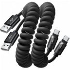 Coiled USB C Cable, 2 Pack for Android Auto & CarPlay Cable, Short USB A to USB C Cable C Gifts for Men Women ompatible with iPhone 17/16/15, Samsung Galaxy S25/S24/S23 A15/A14, Space Black 4FT